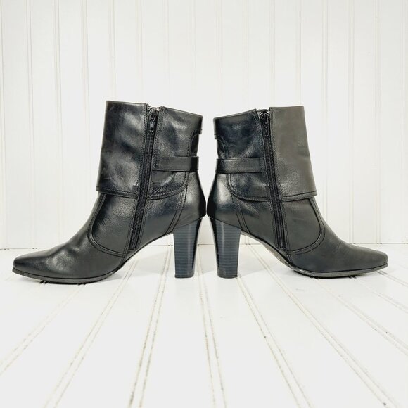 Laura Ashley Black Leather Selma Heeled Ankle / Mid Calf Boots with Buckle H712 - Picture 7 of 13